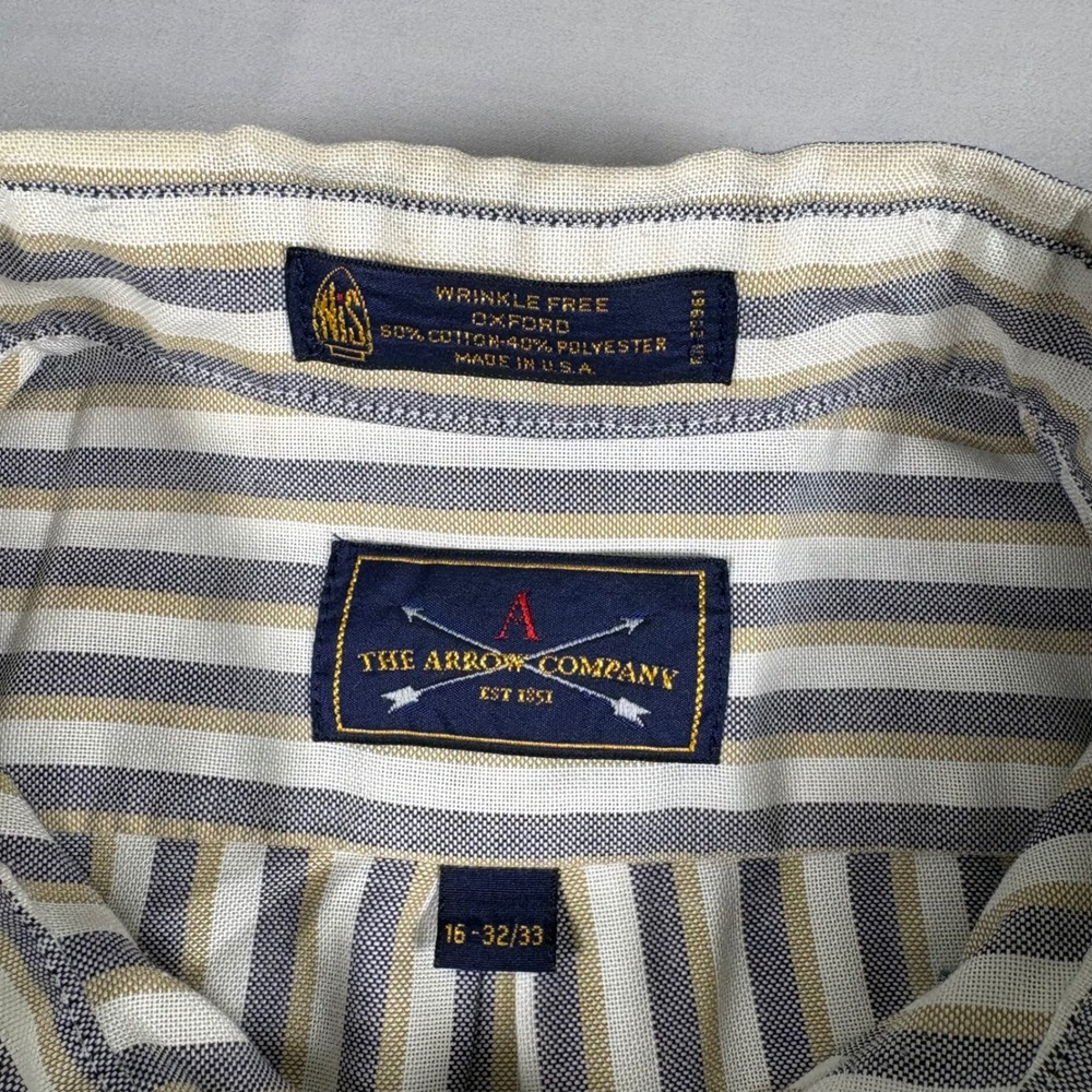 Arrow Company Mens 16 32/33 Striped Oxford Shirt Button Down Blue Vintage USA - Picture 3 of 7